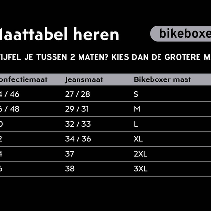 bikeboxer maattabel heren